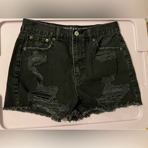 American Eagle Distressed Black Denim Mom Shorts